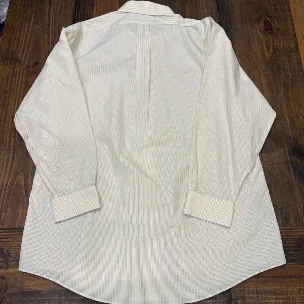 Brooks Brothers 1818 Regent Shirt Mens‎ 17.5 32/33 Yellow Blue Stripe Non-Iron
